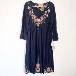 NWT Johnny Was Black Knit Floral Embroidered Dress 1X